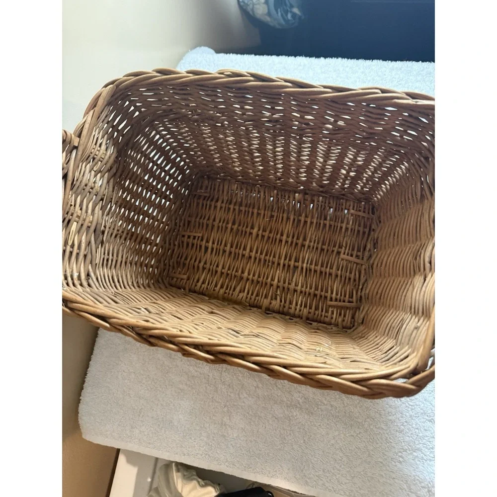 Vintage Large Easter Style Basket Rectangular Brown Wicker Braided Well Made